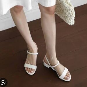White Strap Block Heel Sandals